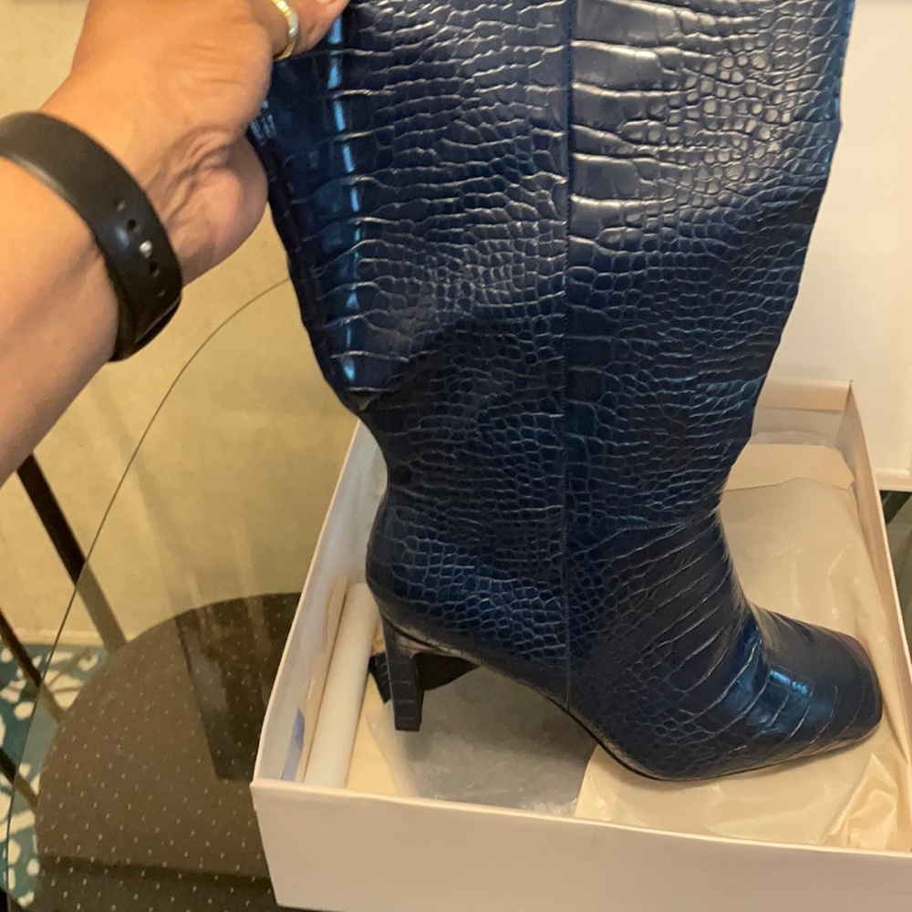 Crocodile embossed vegan leather wide calf boots